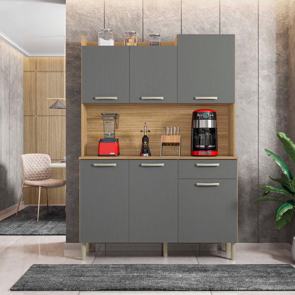 Kit Cozinha 6 Portas e 1 Gaveta Freijó Gris Genova Kits Paraná