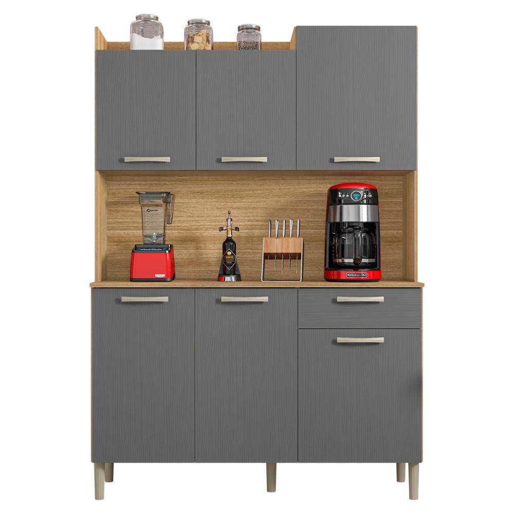 Kit Cozinha 6 Portas e 1 Gaveta Freijó Gris Genova Kits Paraná