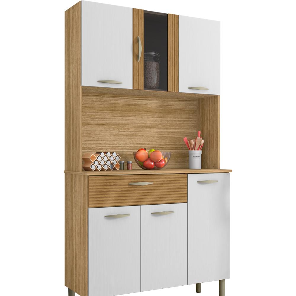 Kit Cozinha 6 Portas e 1 Gaveta Freijó Supremo Cp Ripado Freijó Pan Kits Paraná