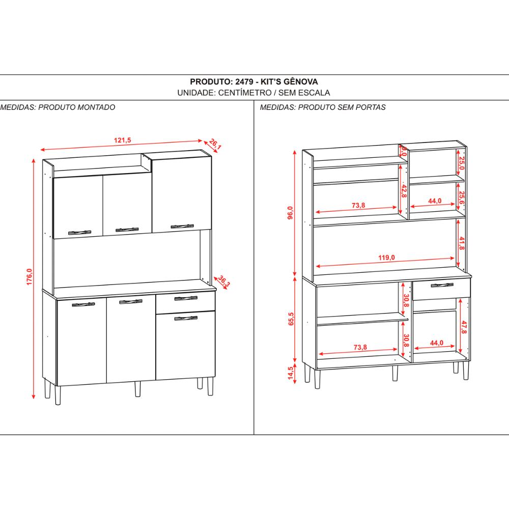 Kit Cozinha 6 Portas e 1 Gaveta Freijó Supremo Genova Kits Paraná