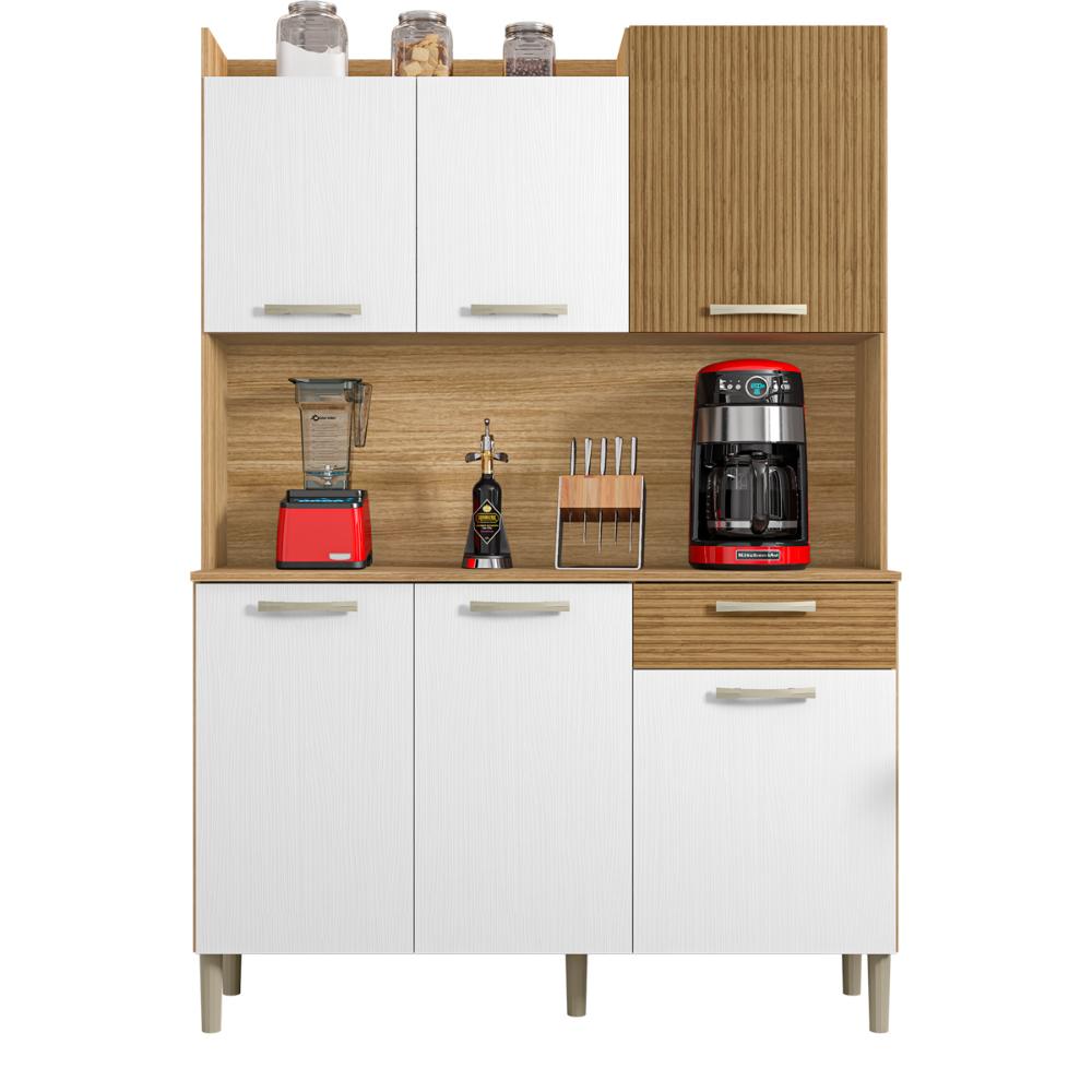 Kit Cozinha 6 Portas e 1 Gaveta Freijó Supremo Ripado Freijó Genova Kits Paraná