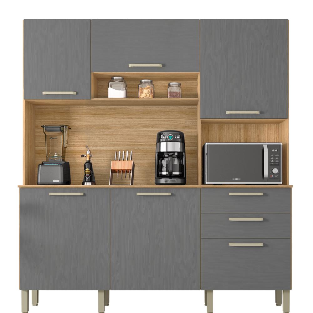 Kit Cozinha 6 Portas e 2 Gavetas  Freijó Gris Ferrara Kits Paraná