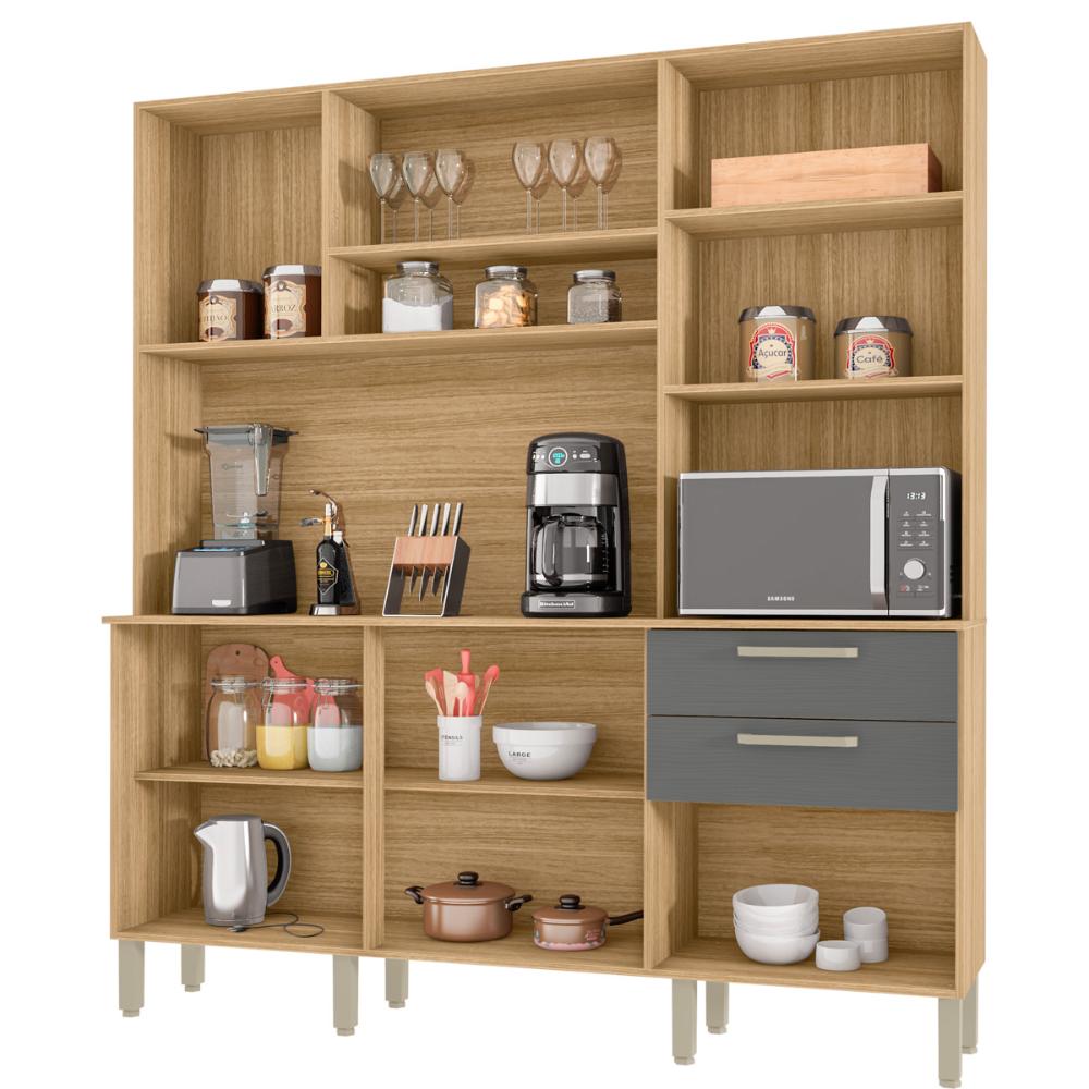 Kit Cozinha 6 Portas e 2 Gavetas  Freijó Gris Ferrara Kits Paraná