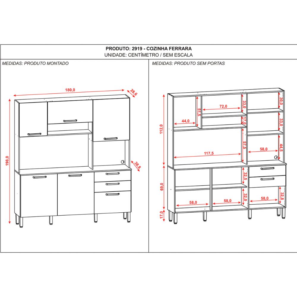 Kit Cozinha 6 Portas e 2 Gavetas Freijó Supremo Ferrara Kits Paraná