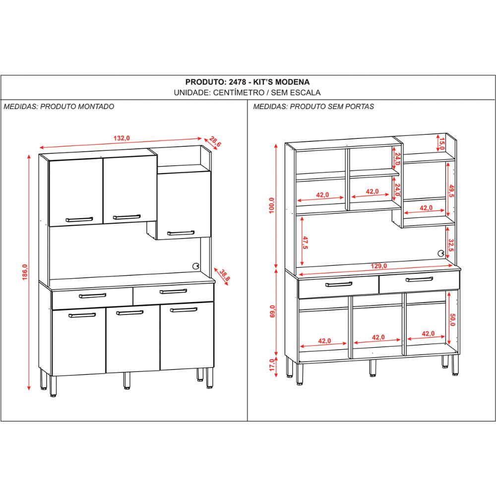 Kit Cozinha 6 Portas e 2 Gavetas Nogueira Off White Modena Kits Paraná