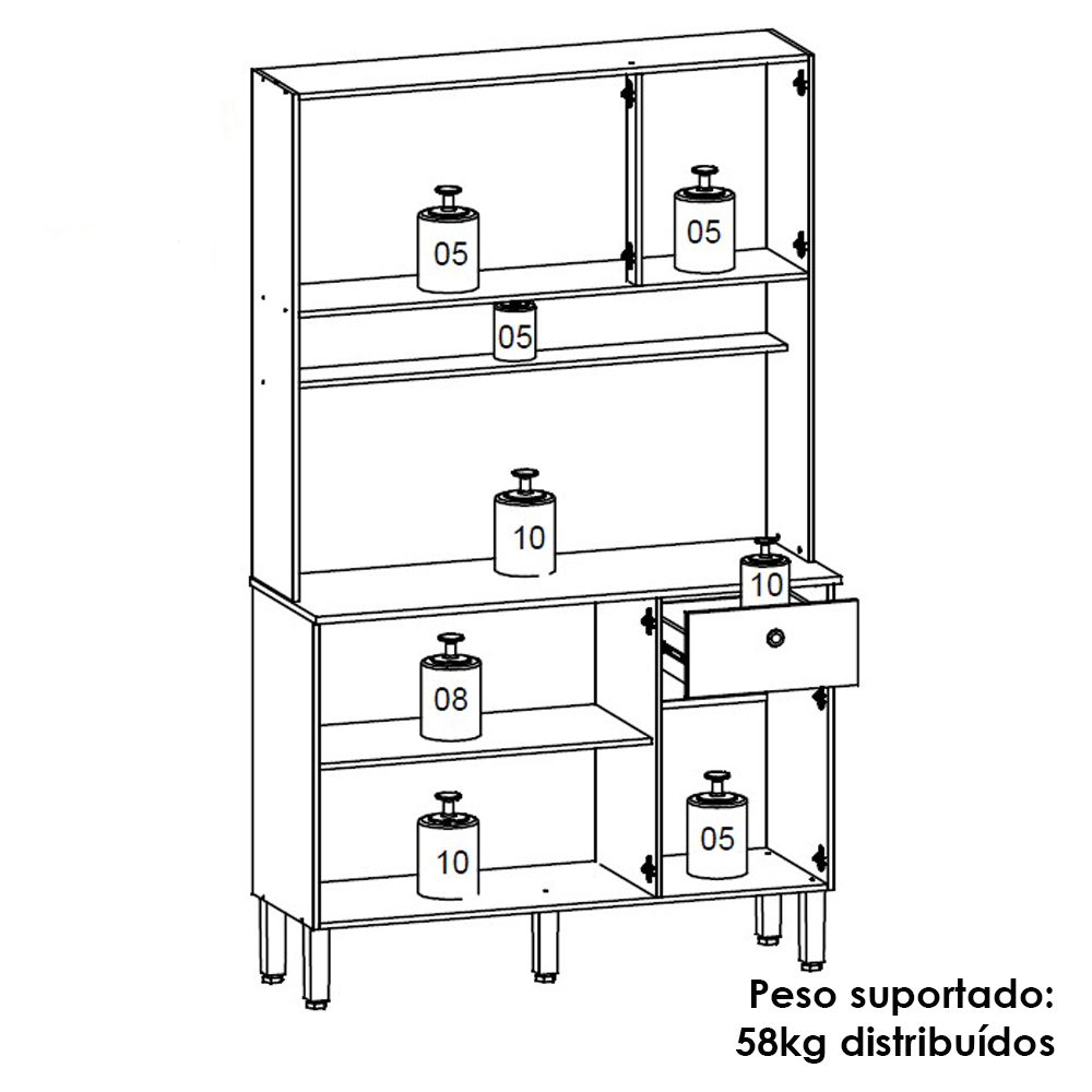 Kit Cozinha 6P 1G 111 cm Style Freijo Supremo Cp Ripado Freijo KTP