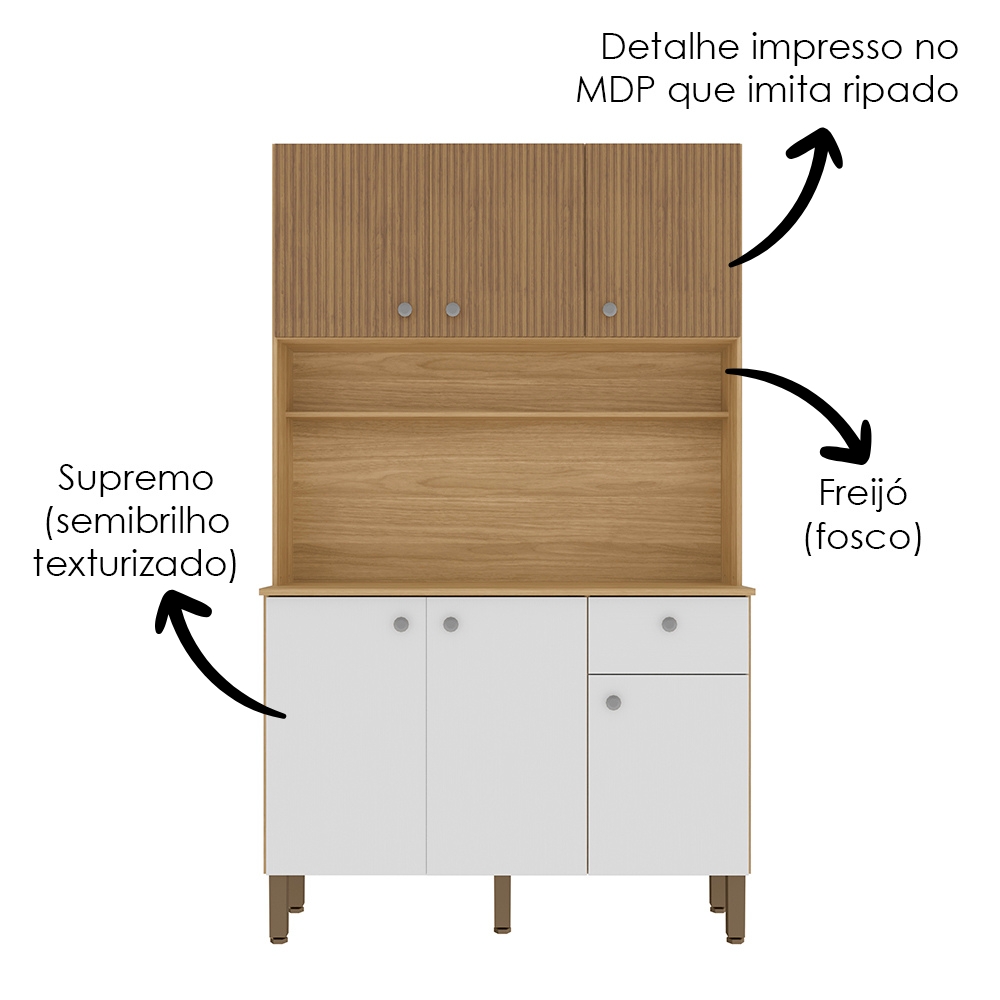 Kit Cozinha 6P 1G 111 cm Style Freijo Supremo Cp Ripado Freijo KTP