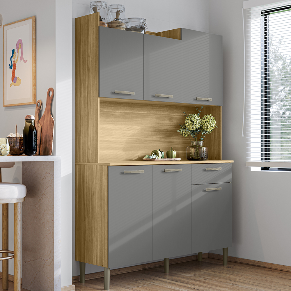 Kit Cozinha 6P 1G 122 cm Genova Freijo Gris KTP