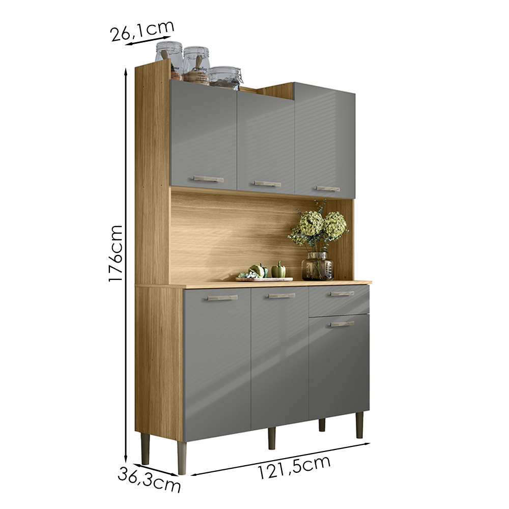 Kit Cozinha 6P 1G 122 cm Genova Freijo Gris KTP