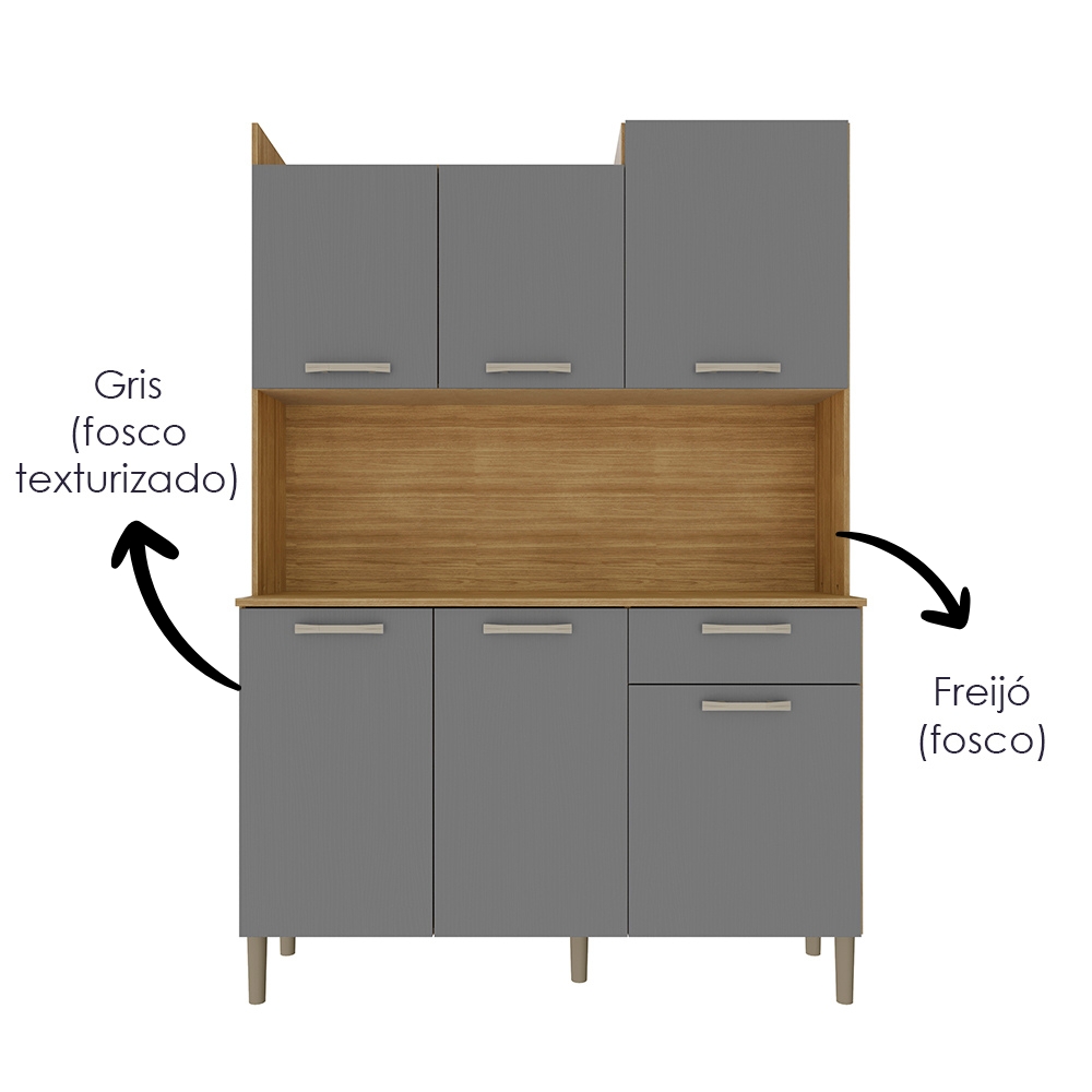 Kit Cozinha 6P 1G 122 cm Genova Freijo Gris KTP