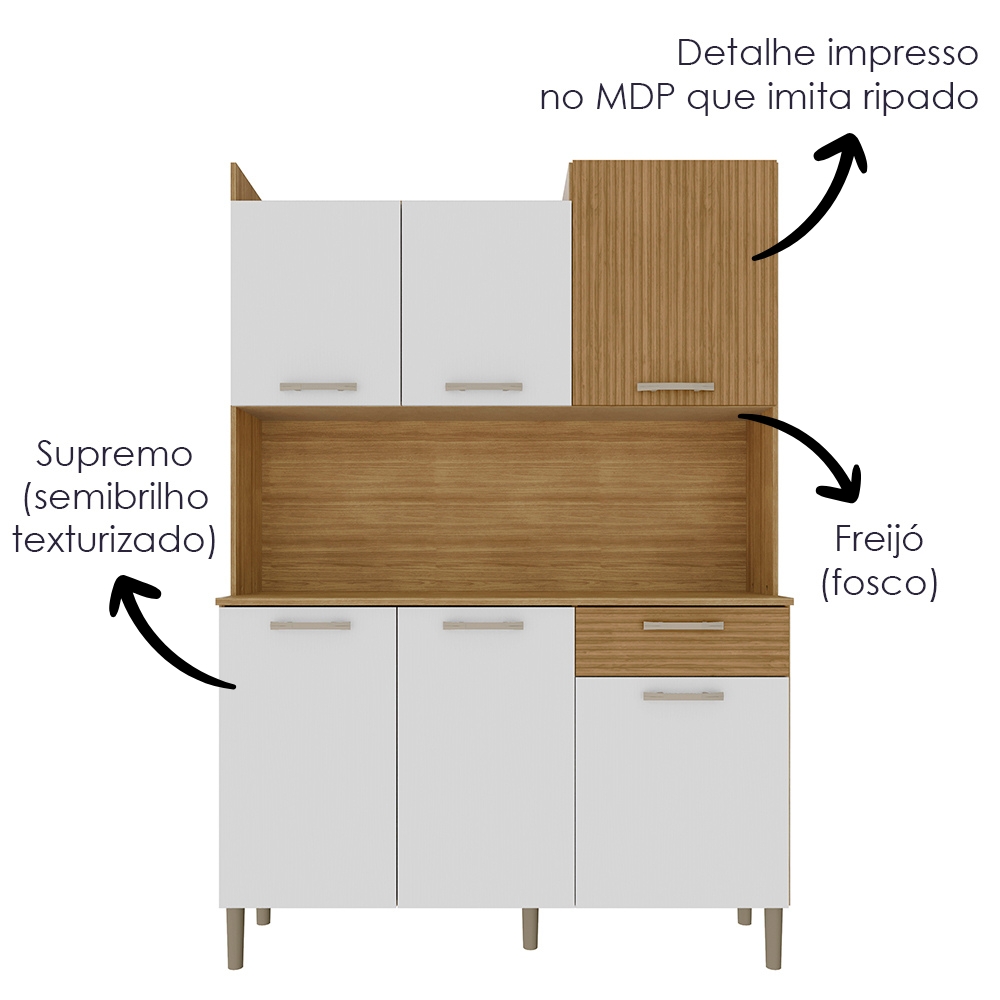 Kit Cozinha 6P 1G 122 cm Genova Freijo Supremo Cp Ripado Freijo KTP