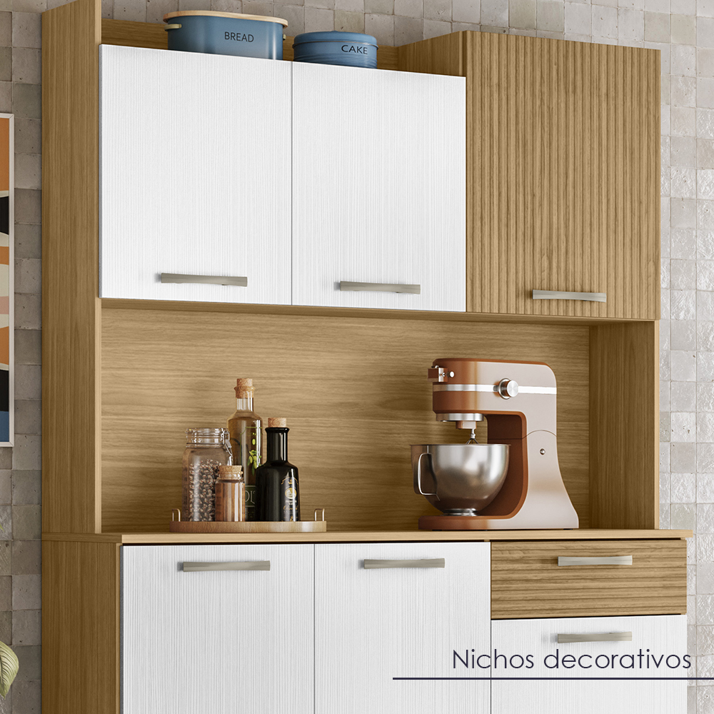 Kit Cozinha 6P 1G 122 cm Genova Freijo Supremo Cp Ripado Freijo KTP