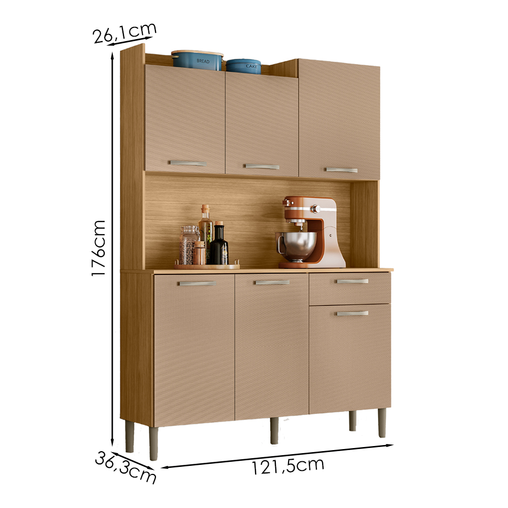 Kit Cozinha 6P 1G 122 cm Genova Freijo Vanilla KTP