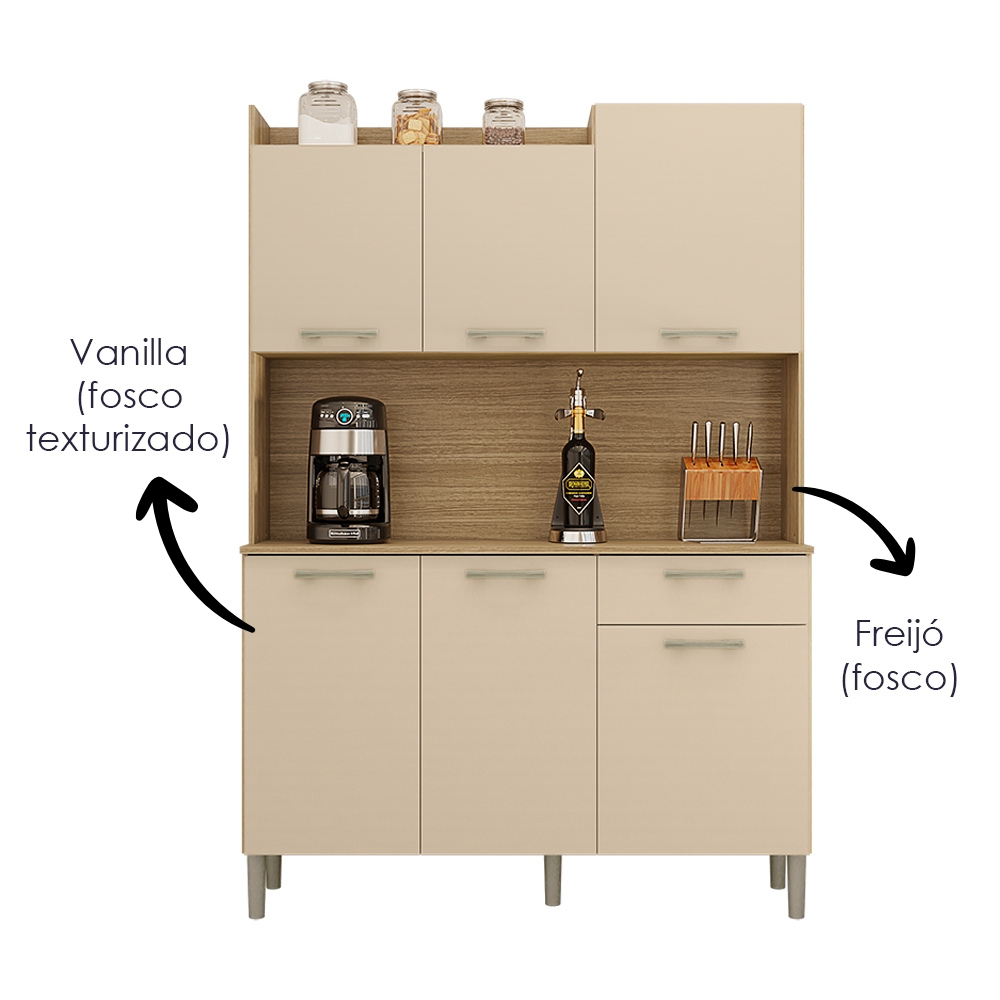 Kit Cozinha 6P 1G 122 cm Genova Freijo Vanilla KTP
