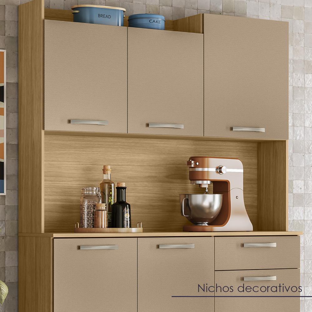 Kit Cozinha 6P 1G 122 cm Genova Freijo Vanilla KTP