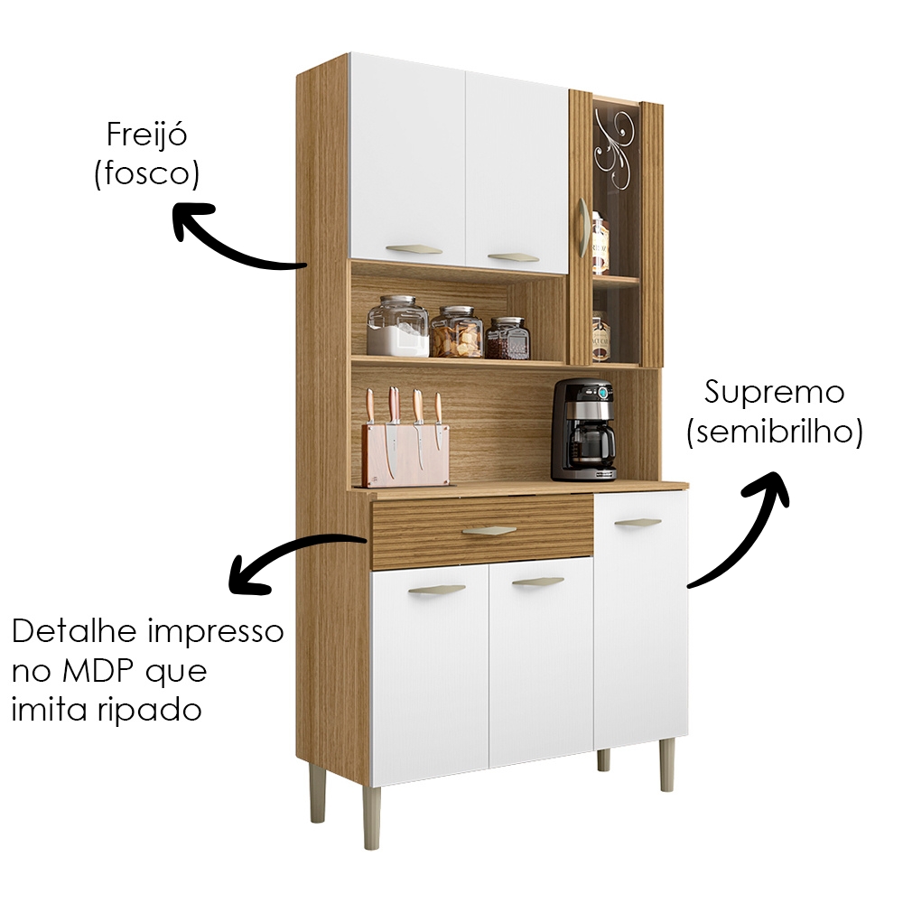 Kit Cozinha 6P 1G 91 cm Golden Freijo Supremo Cp Ripado Freijo KTP