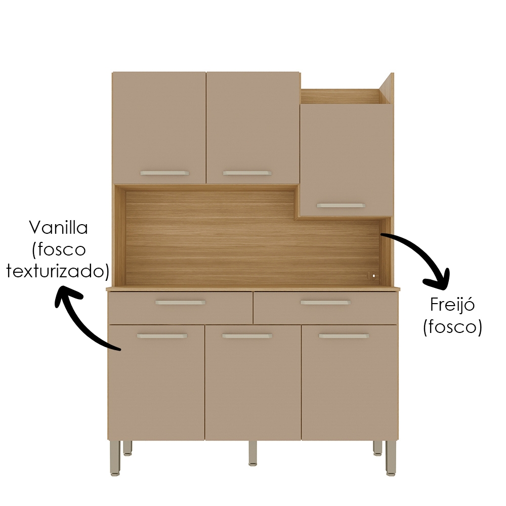 Kit Cozinha 6P 2G 132 cm Modena Freijo Vanilla KTP