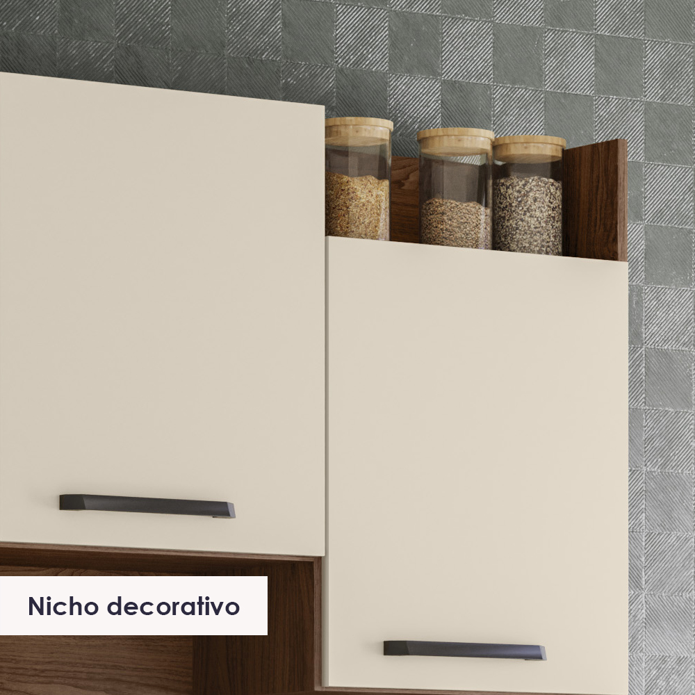 Kit Cozinha 6P 2G 132 cm Modena Nogueira Off White KTP