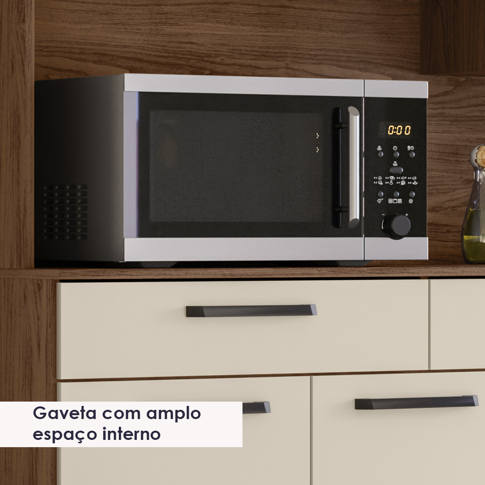 Kit Cozinha 6P 2G 132 cm Modena Nogueira Off White KTP