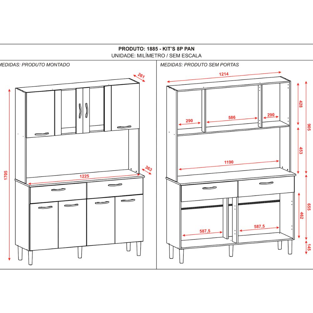Kit Cozinha 8 Portas e 2 Gavetas Freijó Supremo Pan Kits Paraná