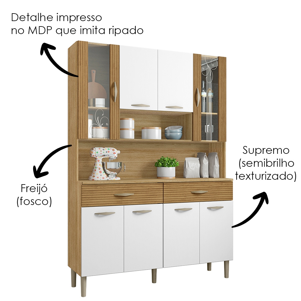 Kit Cozinha 8P 2G 122 cm Golden Freijo Supremo Cp Ripado Freijo KTP