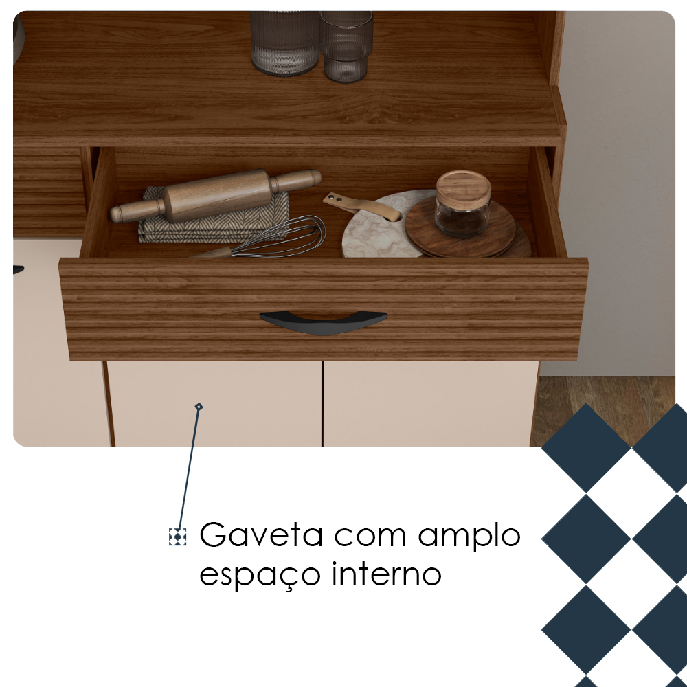 Kit Cozinha 8P 2G 122 cm Golden Nogueira Off White Cp Ripado KTP