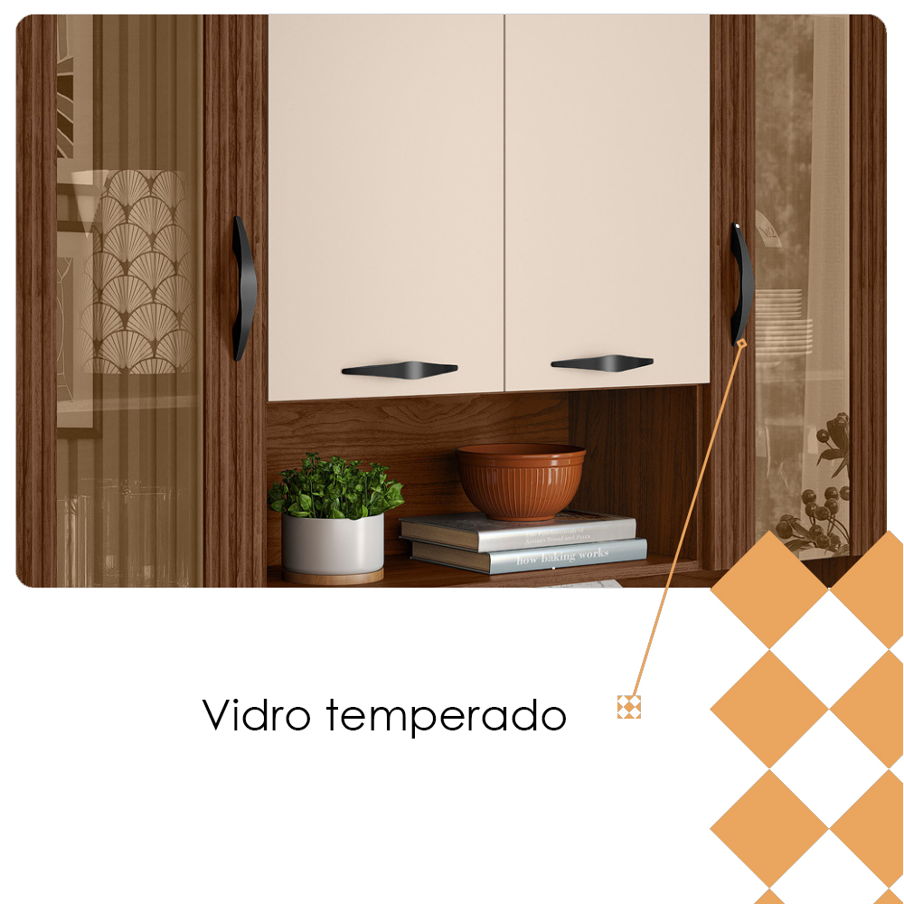 Kit Cozinha 8P 2G 122 cm Golden Nogueira Off White Cp Ripado KTP