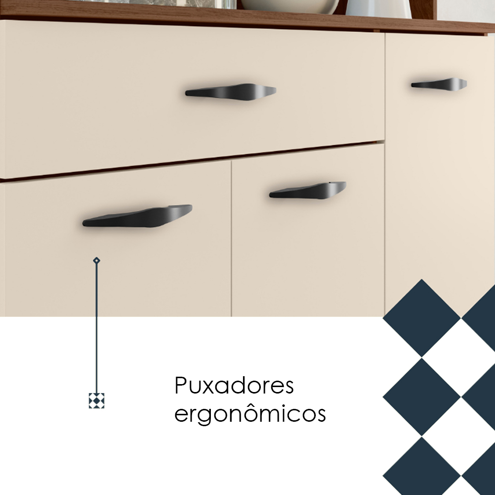 Kit Cozinha 8P 2G 122 cm Golden Nogueira Off White KTP
