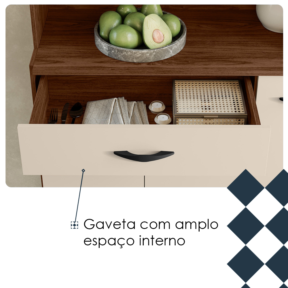 Kit Cozinha 8P 2G 122 cm Golden Nogueira Off White KTP