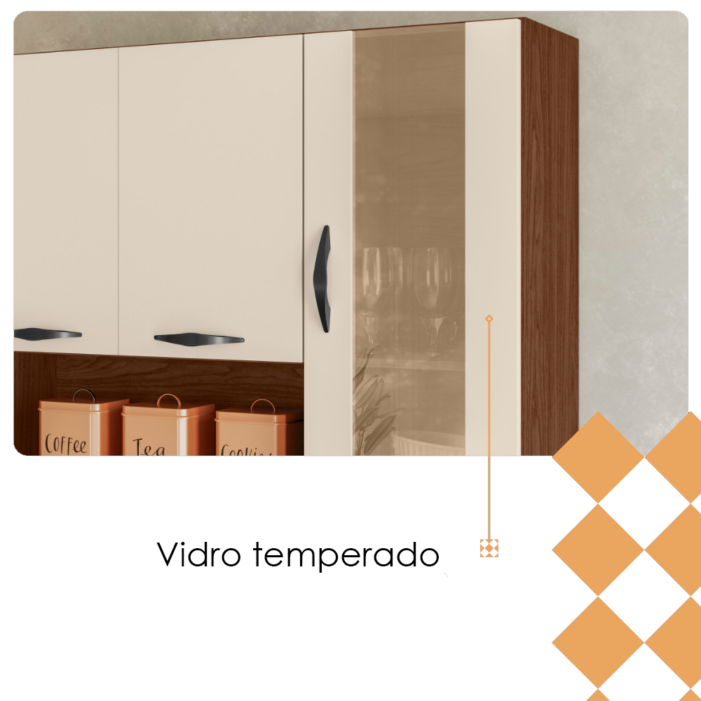 Kit Cozinha 8P 2G 122 cm Golden Nogueira Off White KTP