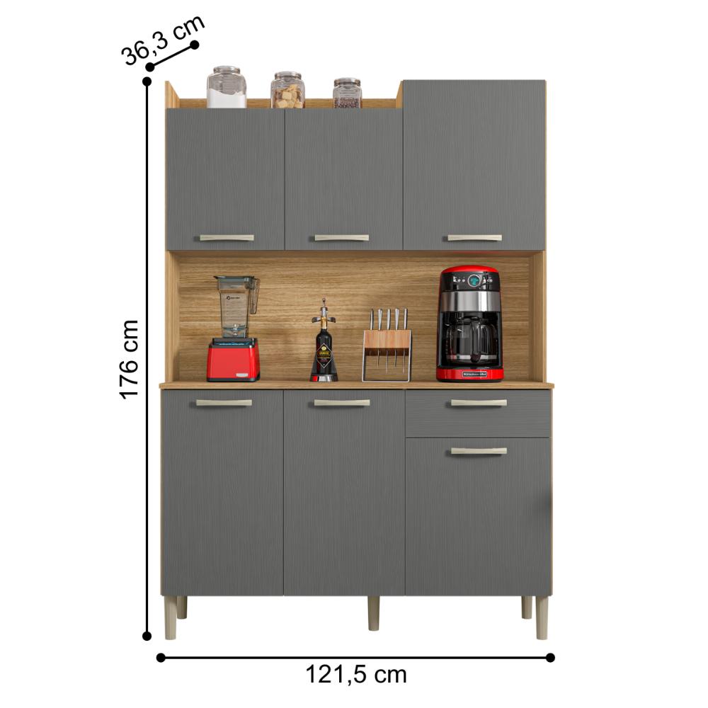 Kit de Cozinha 1 Gaveta e 6 Portas Dora Freijó Gris