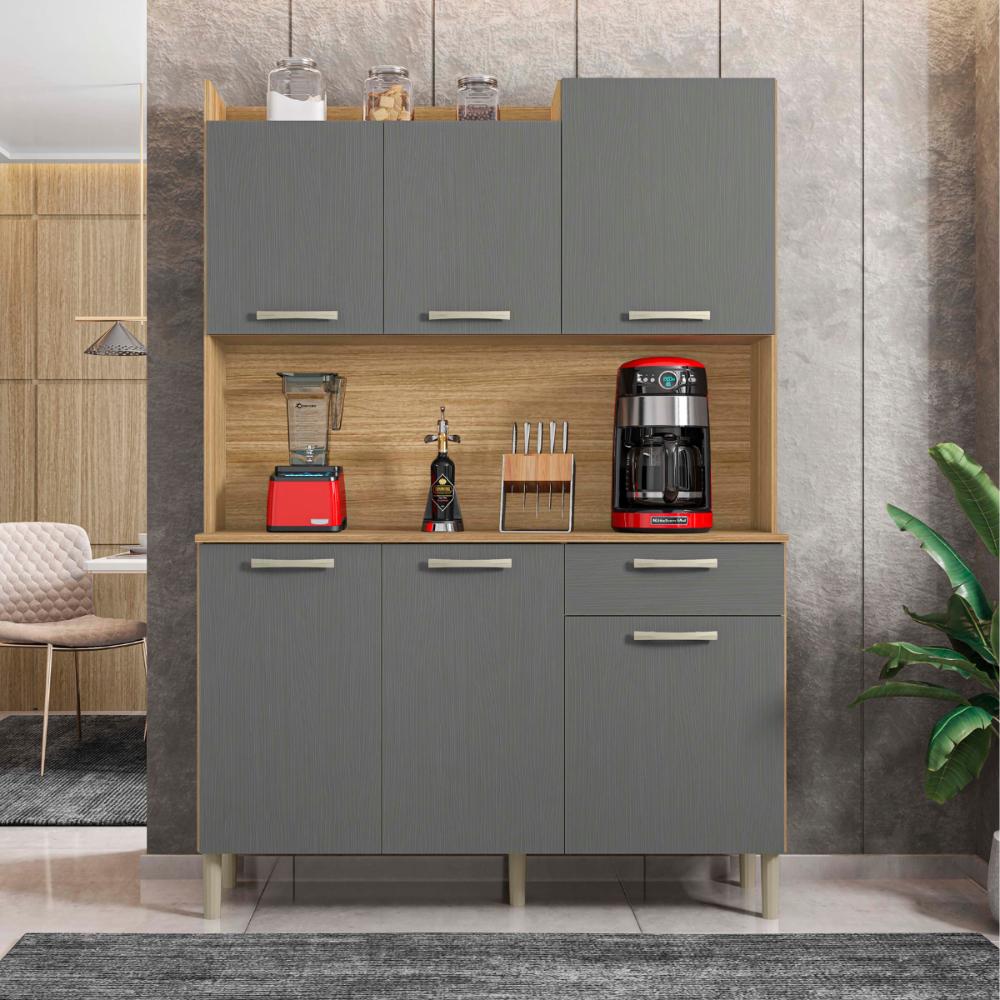 Kit de Cozinha 1 Gaveta e 6 Portas Dora Freijó Gris
