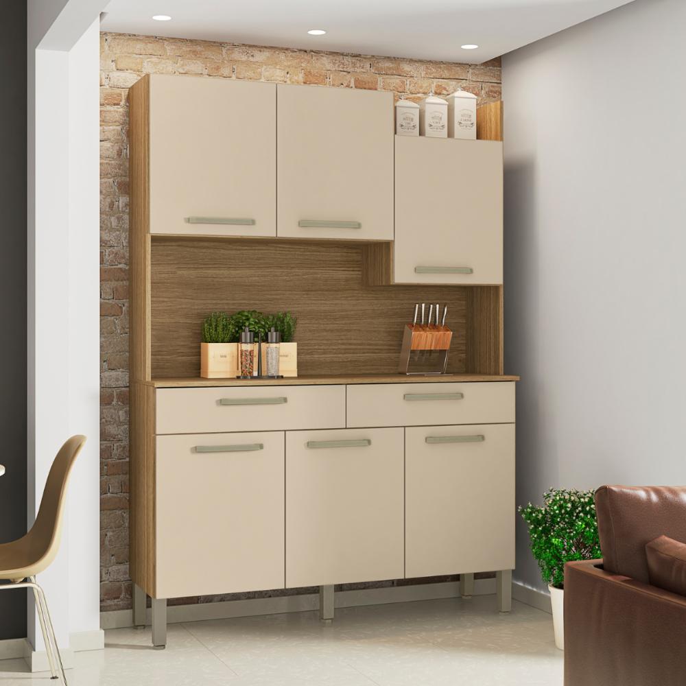 Kit de Cozinha 6 Portas e 2 Gavetas Udine Freijó Vanila