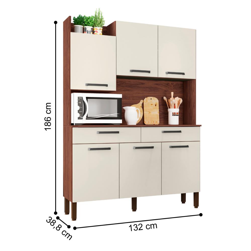 Kit de Cozinha 6 Portas e 2 Gavetas Udine Nogueira Off White