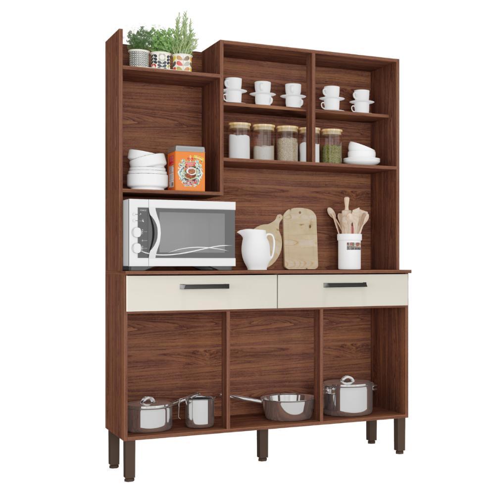 Kit de Cozinha 6 Portas e 2 Gavetas Udine Nogueira Off White