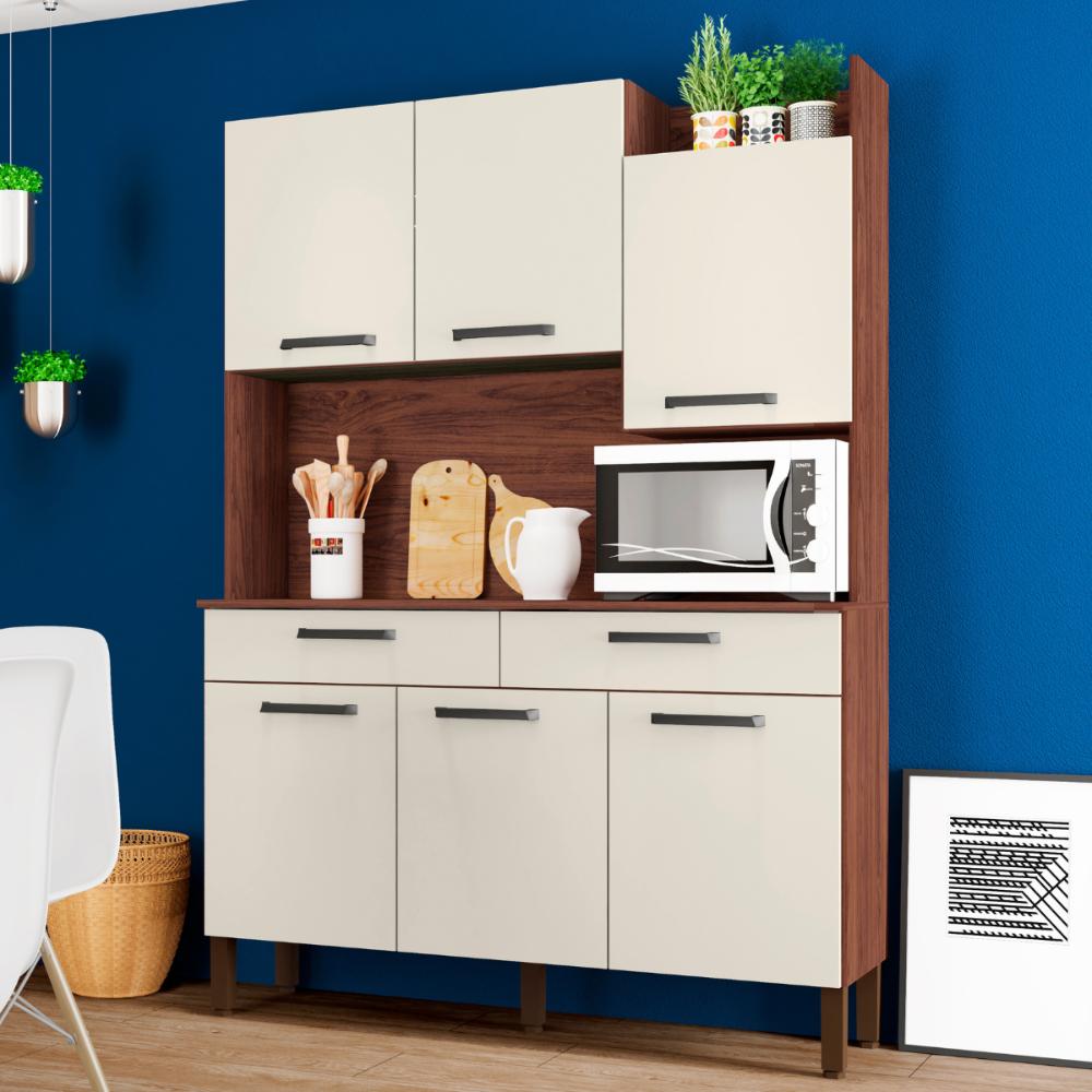 Kit de Cozinha 6 Portas e 2 Gavetas Udine Nogueira Off White