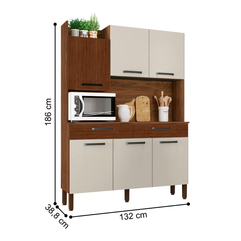 Kit de Cozinha 6 Portas e 2 Gavetas Udine Ripado Off White