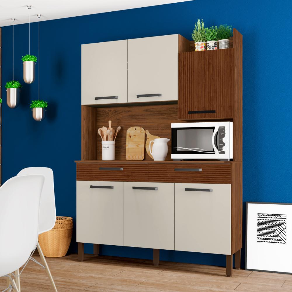 Kit de Cozinha 6 Portas e 2 Gavetas Udine Ripado Off White
