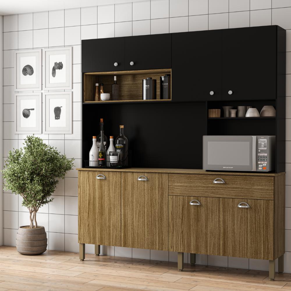Kit de Cozinha com 1 Gaveta Copenhage Freijó Nero