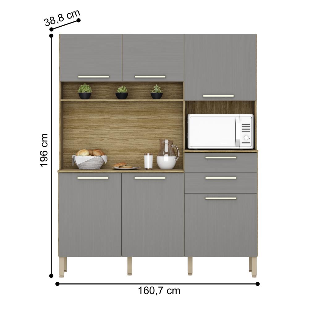 Kit de Cozinha com 2 Gavetas Ávila Freijó Gris