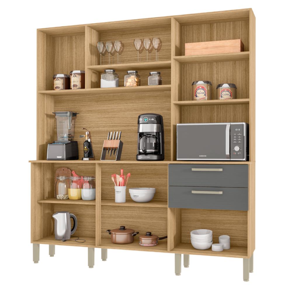 Kit de Cozinha com 2 Gavetas Cuenca Freijó Gris