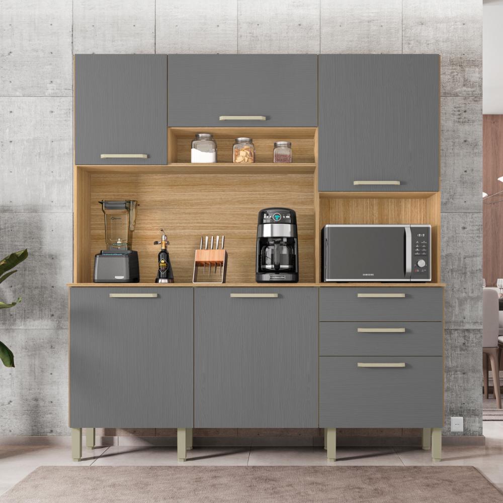 Kit de Cozinha com 2 Gavetas Cuenca Freijó Gris