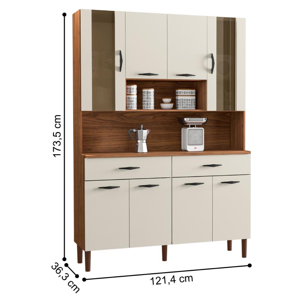 Kit de Cozinha com 8 Portas Turim Nogueira Off White