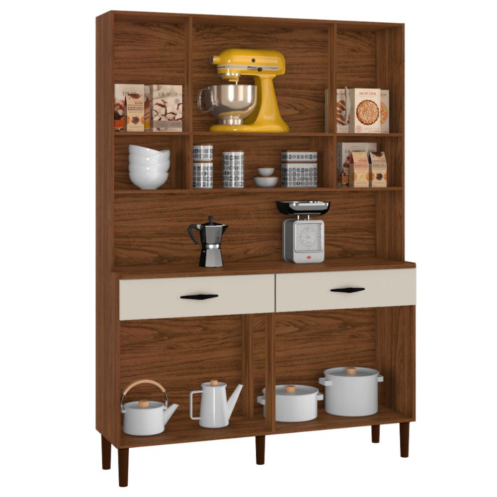 Kit de Cozinha com 8 Portas Turim Nogueira Off White
