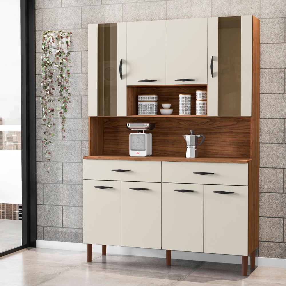 Kit de Cozinha com 8 Portas Turim Nogueira Off White
