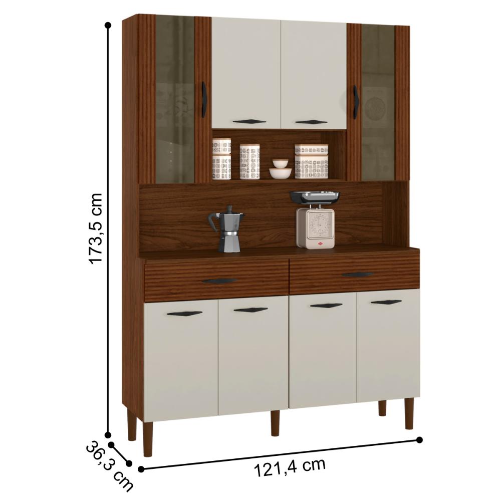 Kit de Cozinha com 8 Portas Turim Off White Nogueira