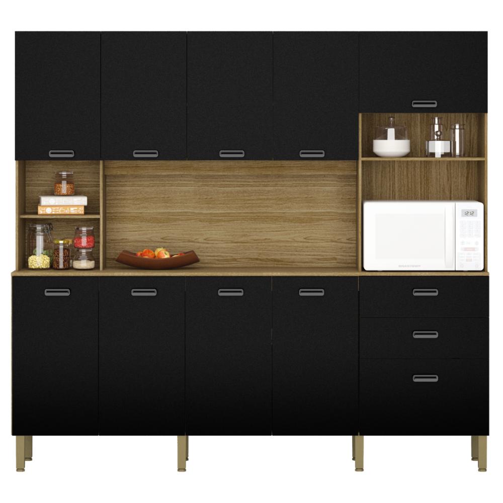 Kit de Cozinha com 9 Portas e 2 Gaveta Budapeste Freijó Nero
