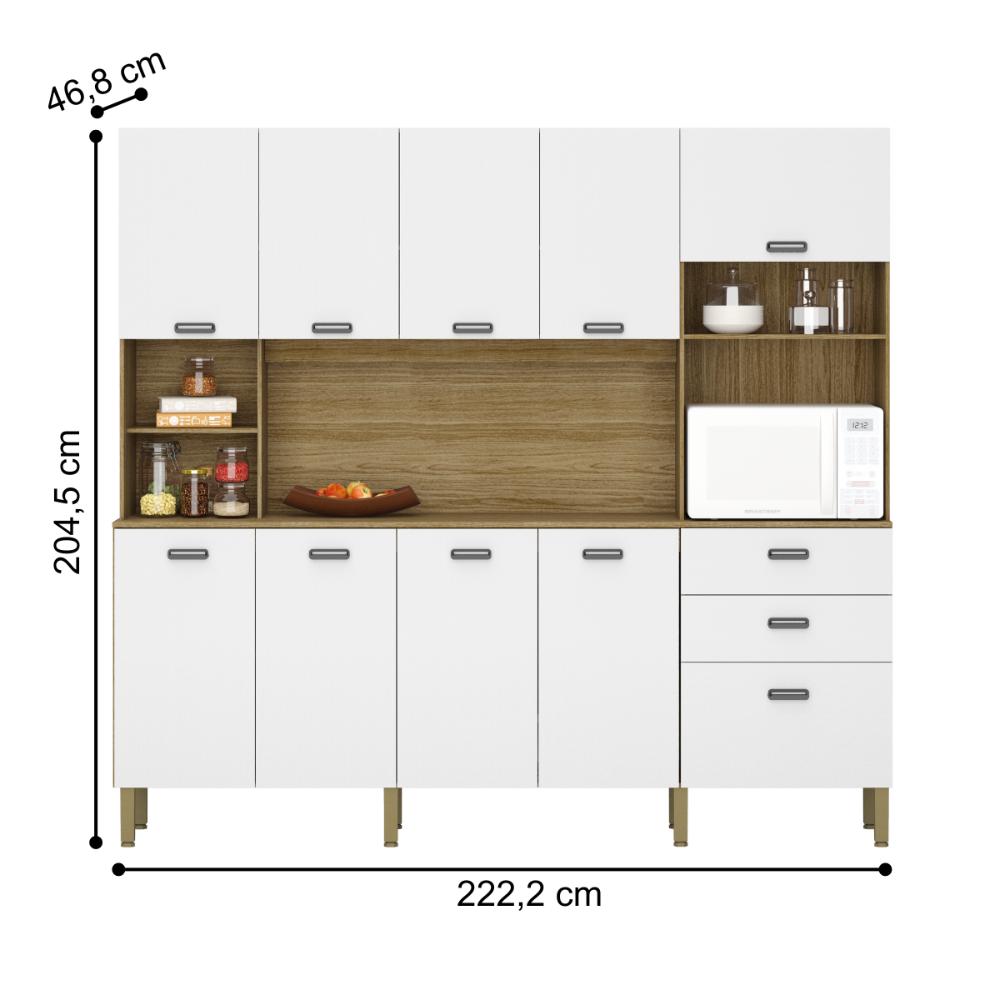 Kit de Cozinha com 9 Portas e 2 Gavetas Budapeste Supremo