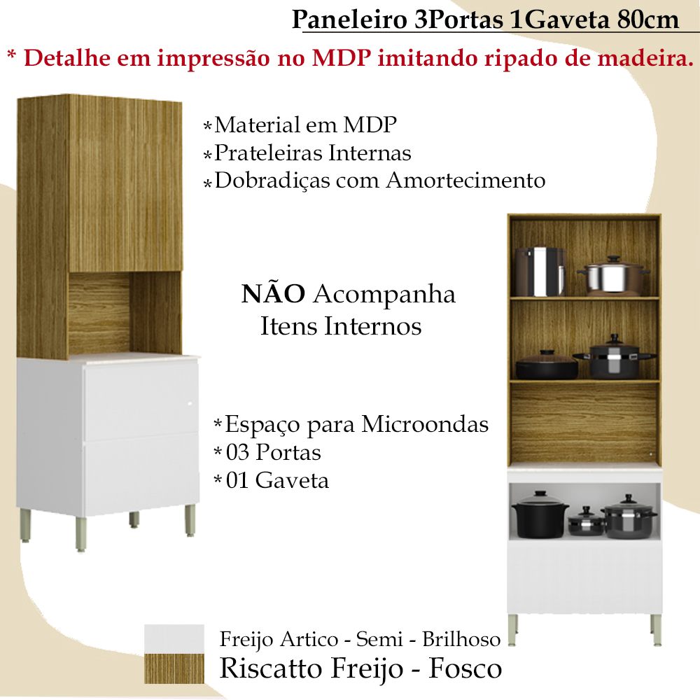 Paneleiro 3 PT 1 GV 80cm 3018ART Freijo Artico Riscatto Freijo KTP