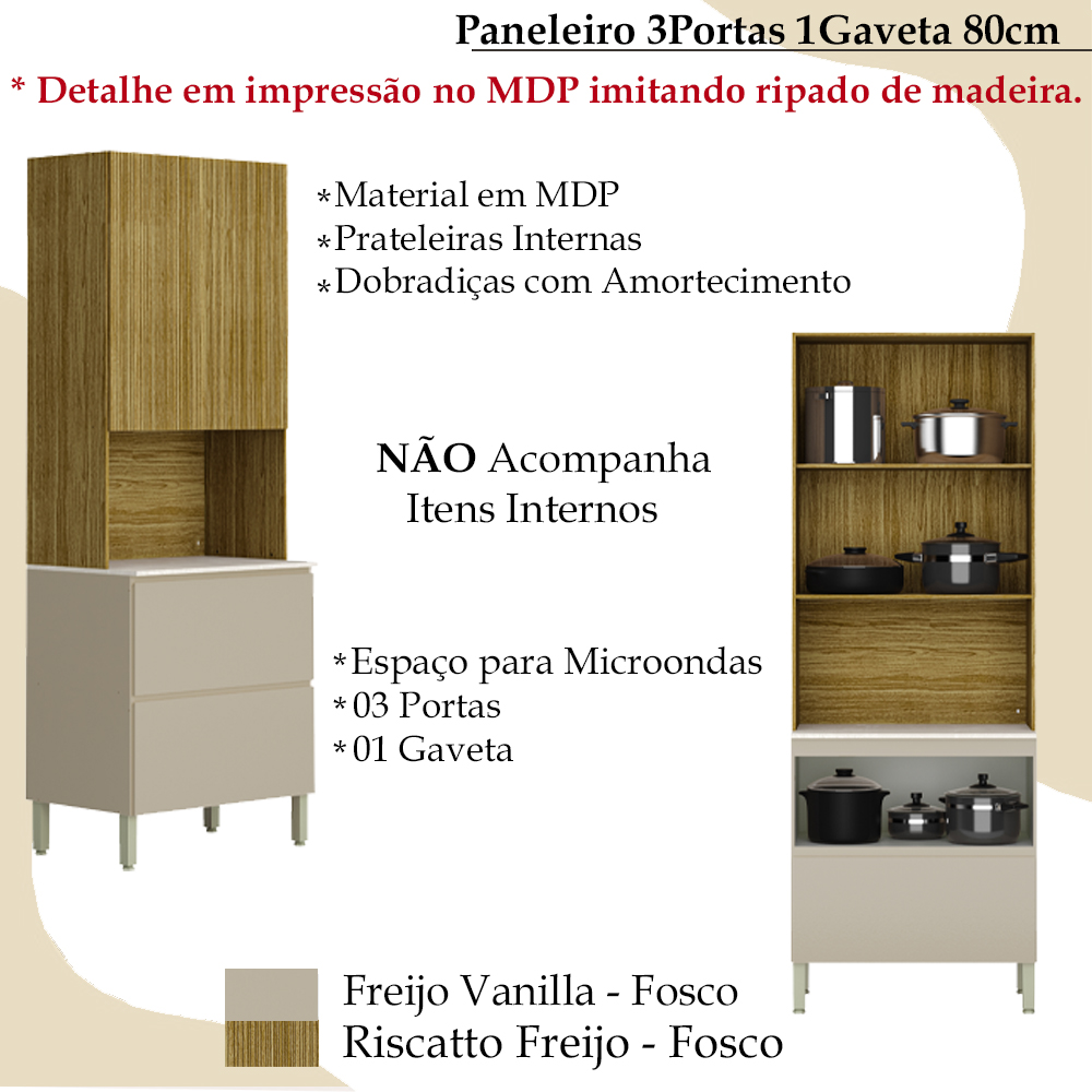 Paneleiro 3 PT 1 GV 80cm 3018ART Freijo Vanilla Riscatto Freijo KTP